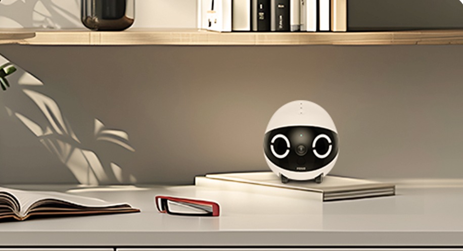 ROLA Mini companion robot on the shelter